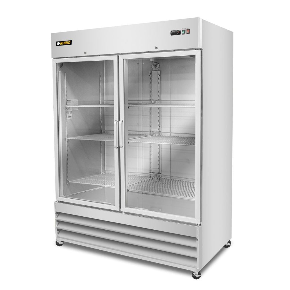 REFRIGERADOR RHINO REVECRI-47 | Refrigerador Vertical | 2 Puertas Cristal | Capacidad: 41.3 Pies Cúbicos | Cocina Hotel Restaurante