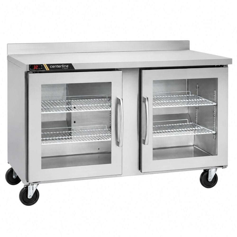 Refrigerador Mesa de Trabajo Centerline CLUC-60R-GD-WTRR, 2 puertas cristal, en acero inoxidable.