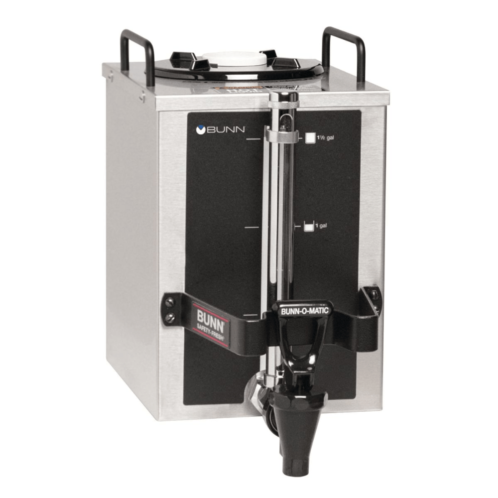 SERVIDOR DE CAFÉ BUNN 1.5GPR-FF, TOP HNDL 20950.0004 | Contenedor Servidor de Café Percoladora 1.5 Galones / 5.7 Litros | Manijas Superiores |  Acero Inoxidable | Tienda  Conveniencia Oficina Industrial | Manijas Superiores para Fácil Colocación en Estaciones Cálidas | Acero Inoxidable | Oficina Cafetería Hotel Desayunador Tienda Conveniencia Eventos