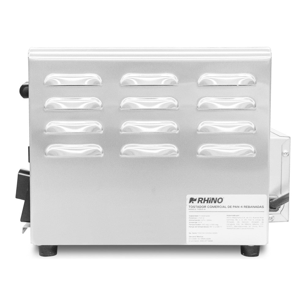 TOSTADOR RHINO TOSCO-4 | Tostador Comercial de Pan | 4 Rebanadas | 6 Niveles de Tostado | Acero Inoxidable | Cafetería Hotel Restaurante