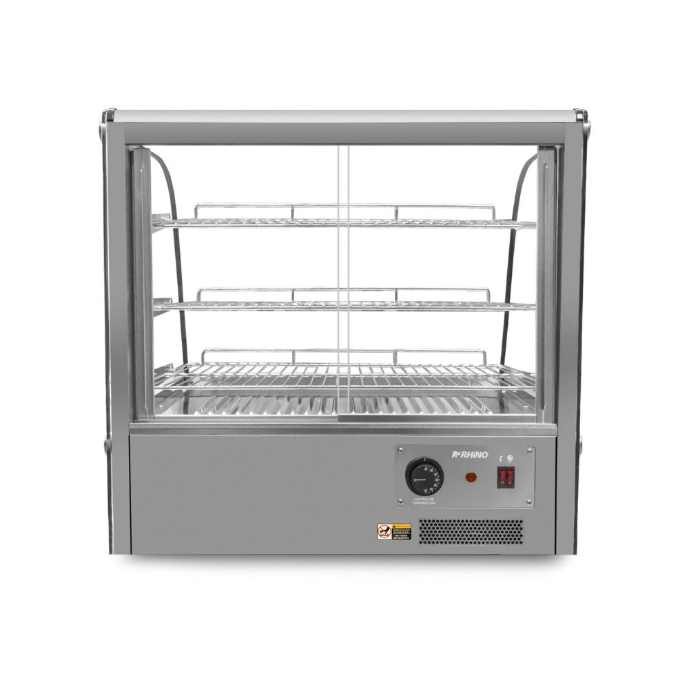 Vitrina Rhino VICAMO-120L, vitrina caliente sobre mostrador, en acero inoxidable.