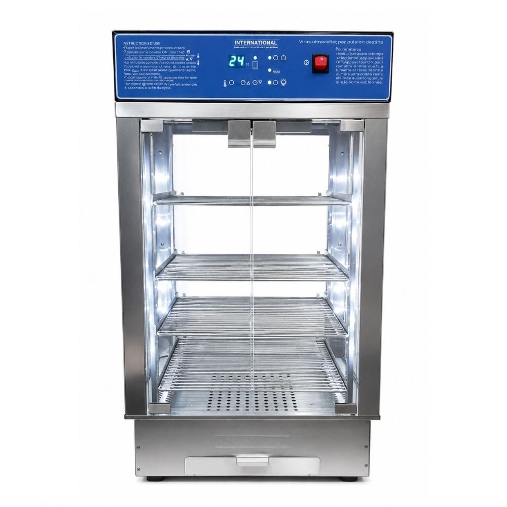 Vitrina International VC-1 Sm, vitrina caliente cristal recto, en acero inoxidable.