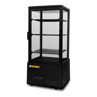 VITRINA REFRIGERADA RHINO VIVEPA-3 | Vitrina Refrigerada Vertical Panorámica | Capacidad 80 L | 4 Lados de Vidrio | Cafetería Pastelería Tienda