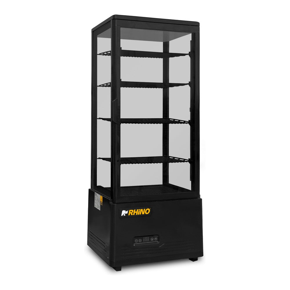 VITRINA REFRIGERADA RHINO VIVEPA-4 | Vitrina Refrigerada Vertical Panorámica | Capacidad 100 L | 4 Lados de Vidrio | Cafetería Pastelería Tienda