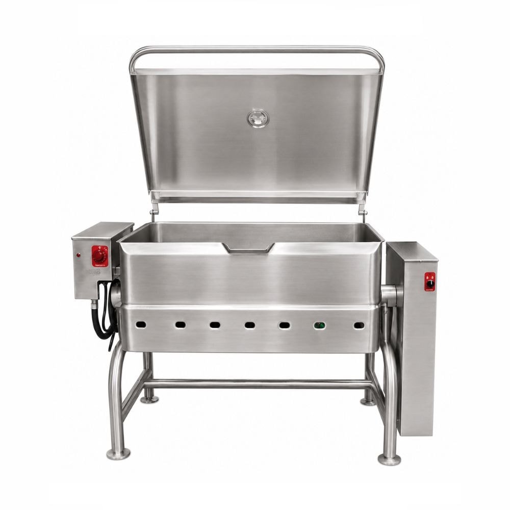 Sartén Madipsa S60G a gas, 60 litros, acero inoxidable 304, tapa embisagrada, volteo automático, para restaurantes hoteles banquetes y cocina industrial